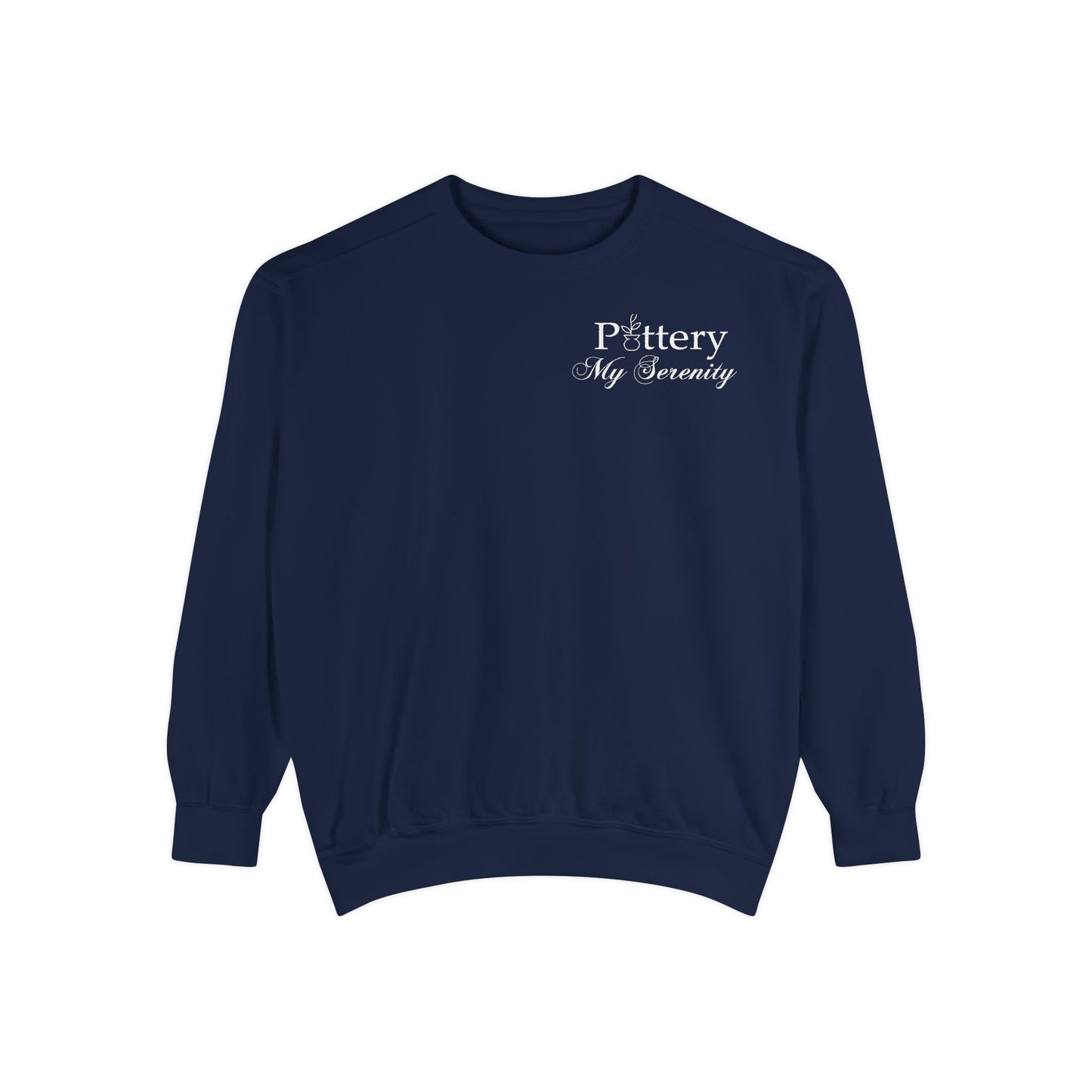 “Pottery My Serenity” White Pocket Text Sweatshirt