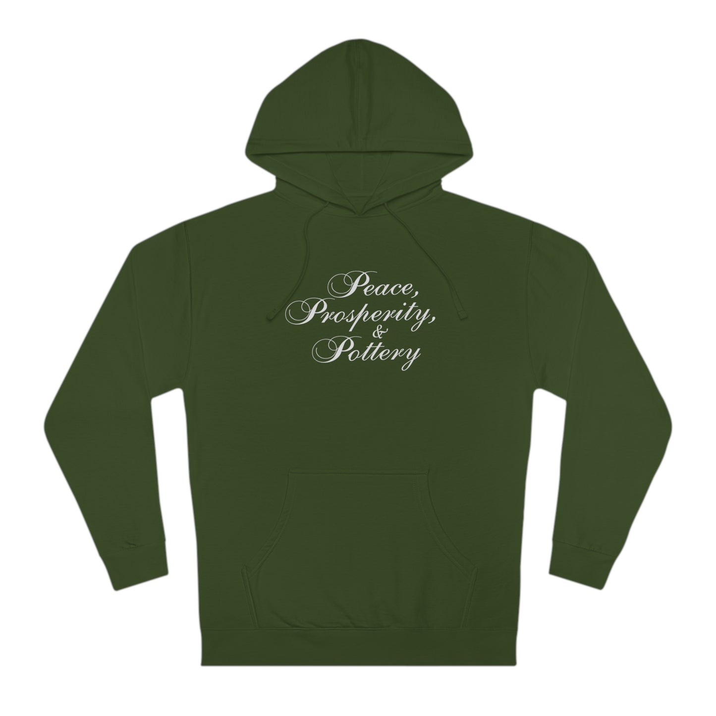 “Peace, Prosperity & Pottery” White Text Hooded Sweatshirt