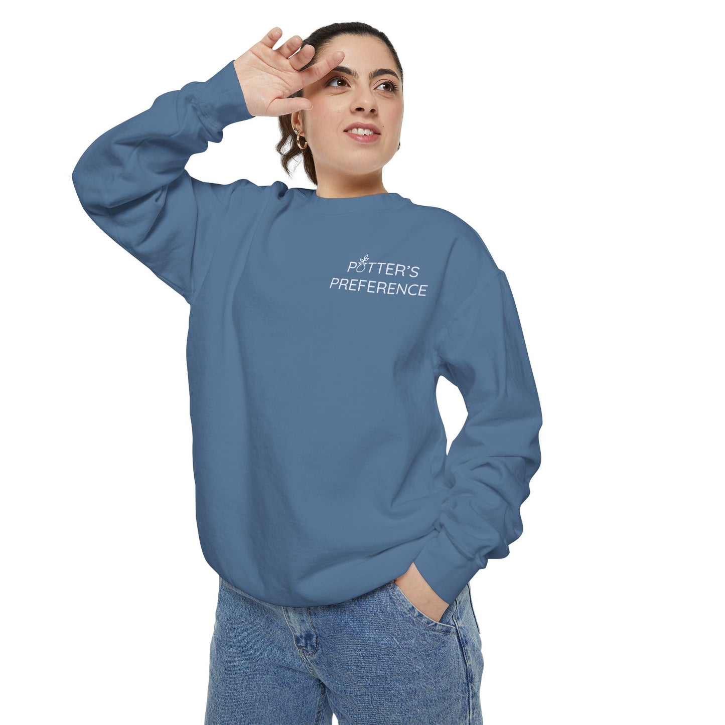 "Potter's Preference" White Pocket Text Sweatshirt