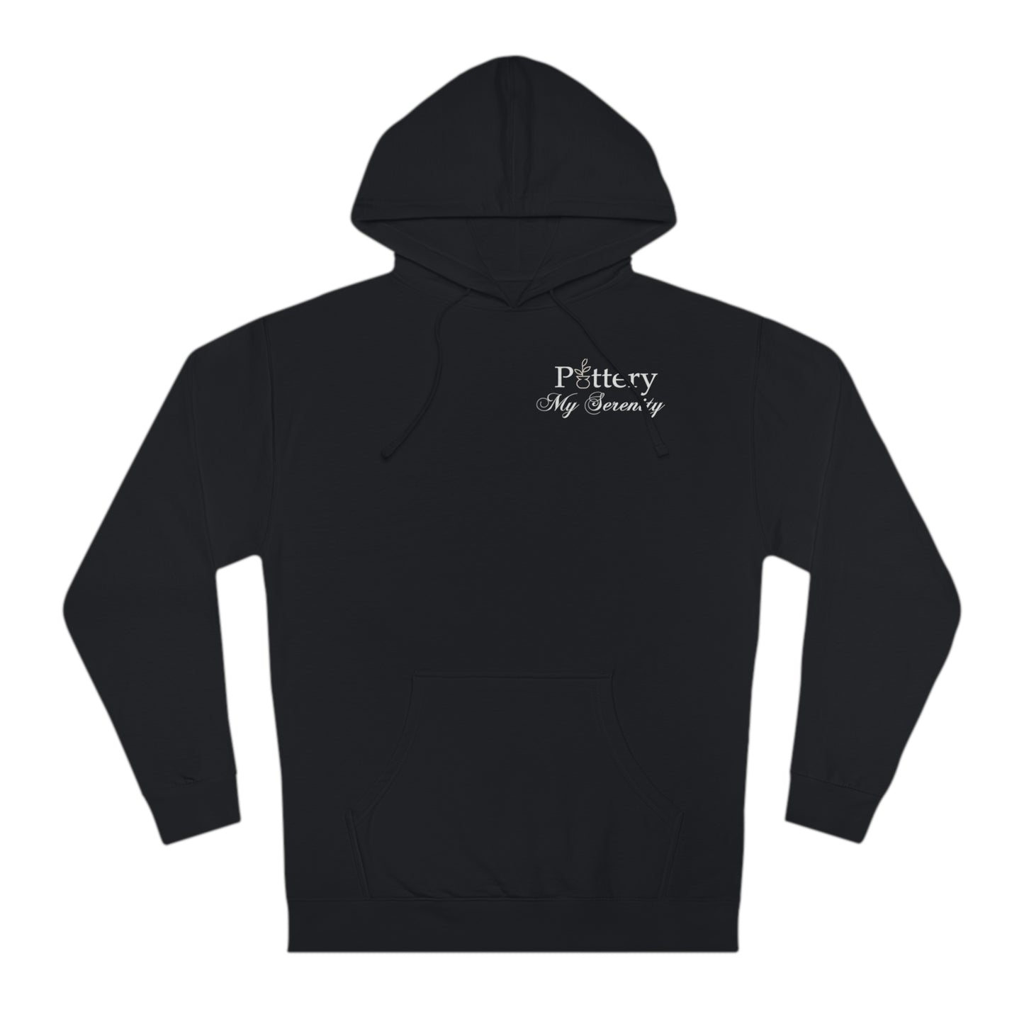 “Pottery My Serenity” White Pocket Text Hooded Sweatshirt