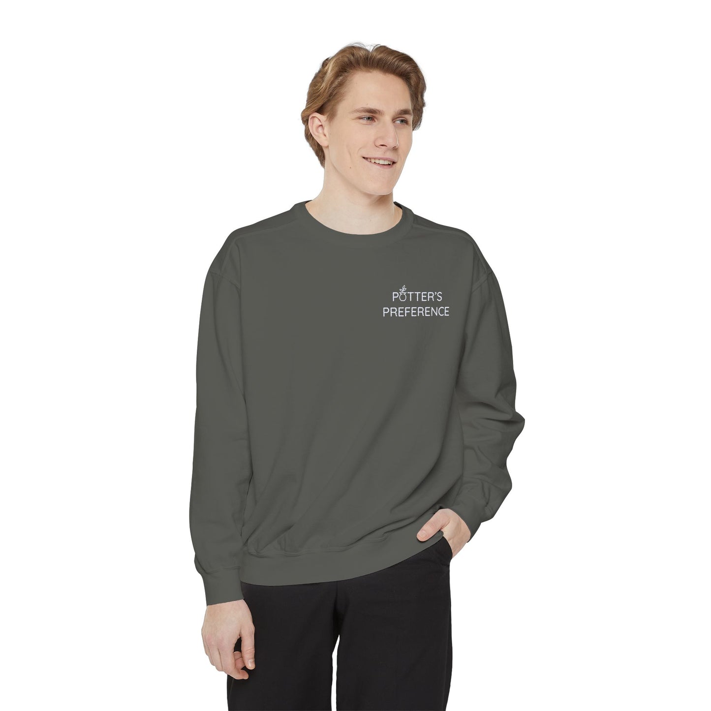 "Potter's Preference" White Pocket Text Sweatshirt