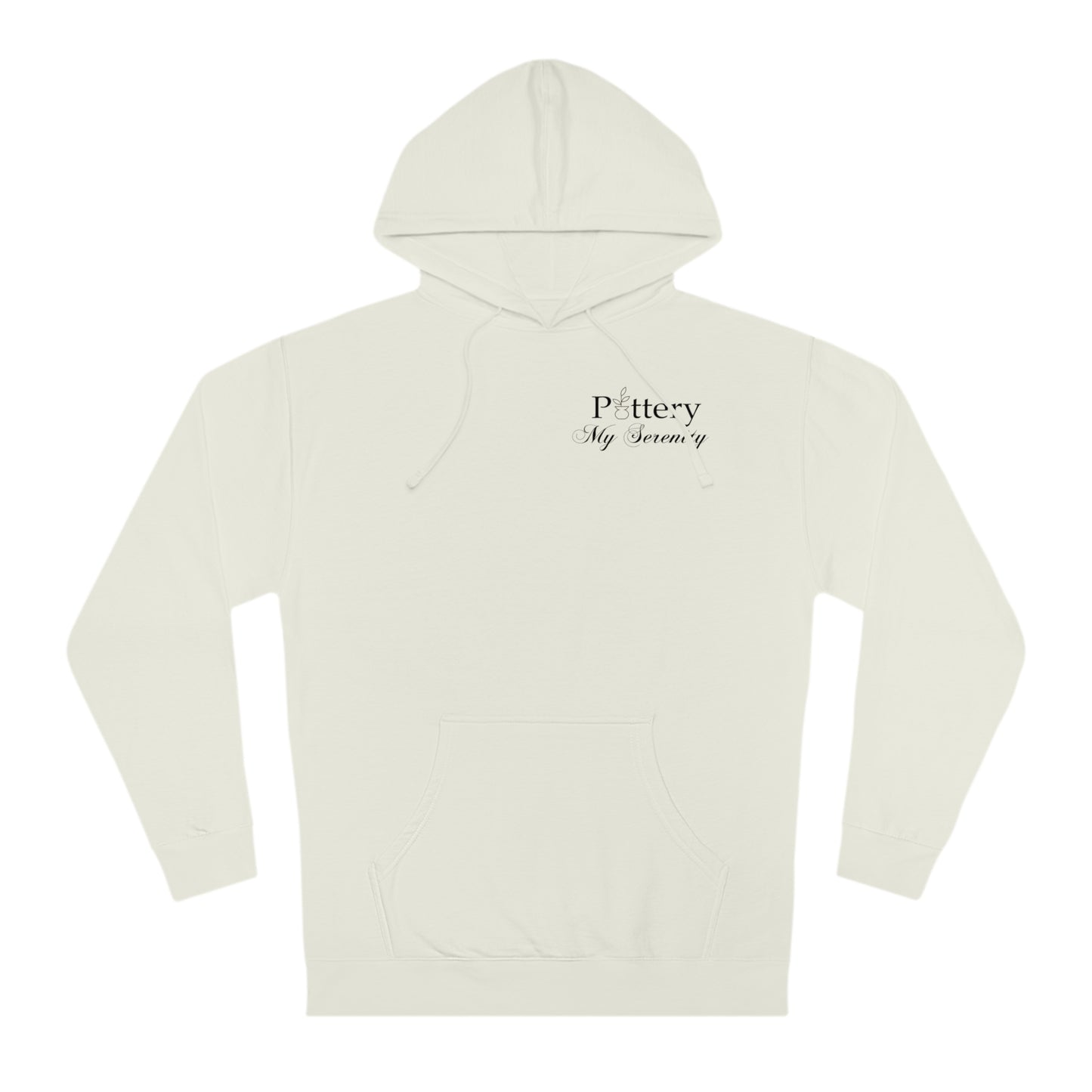 “Pottery My Serenity” Black Pocket Text Hooded Sweatshirt