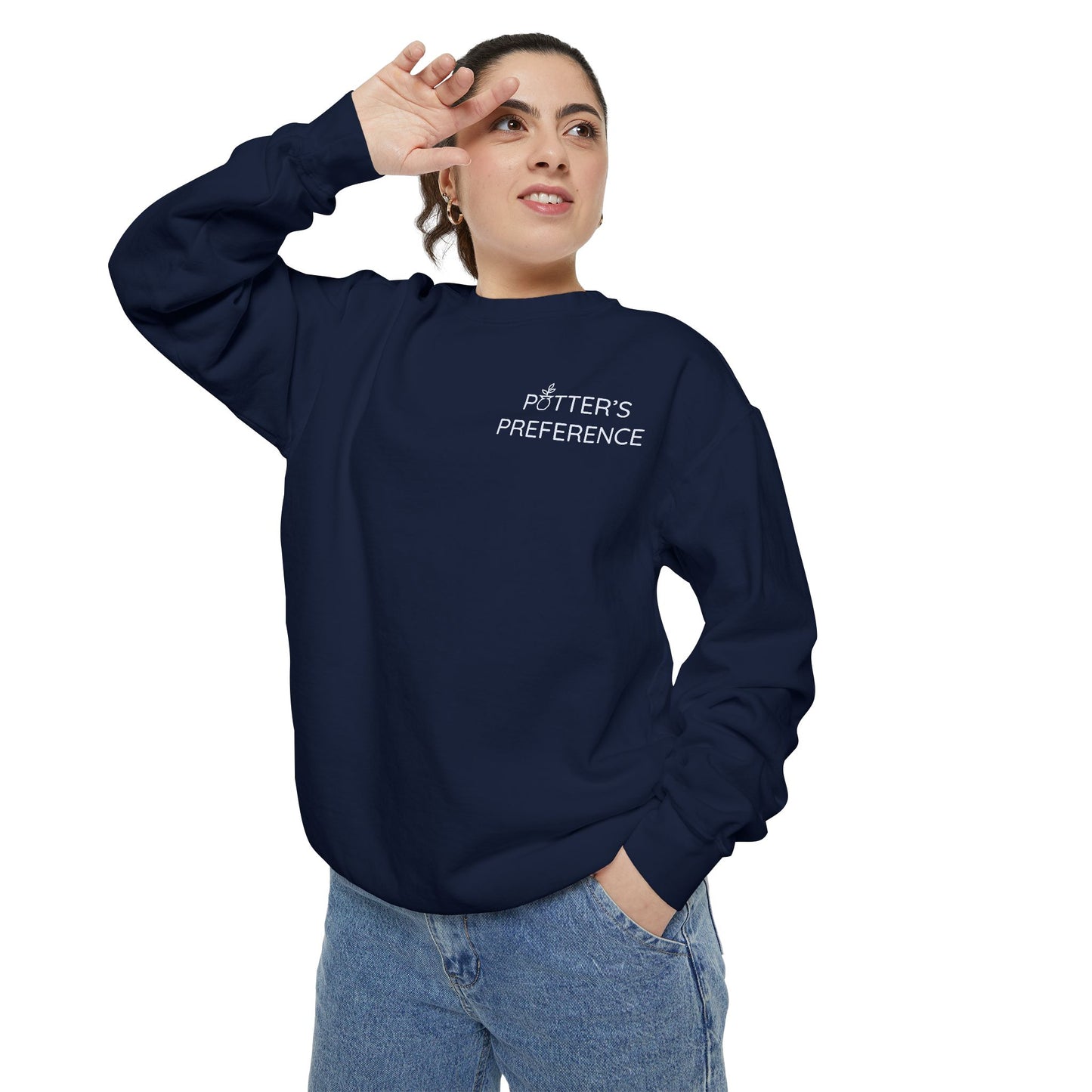 "Potter's Preference" White Pocket Text Sweatshirt