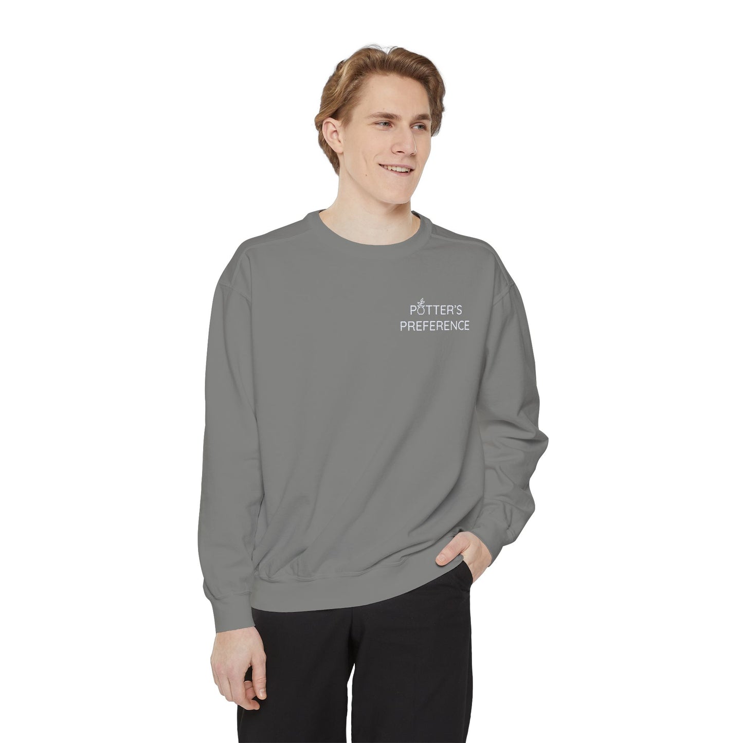 "Potter's Preference" White Pocket Text Sweatshirt