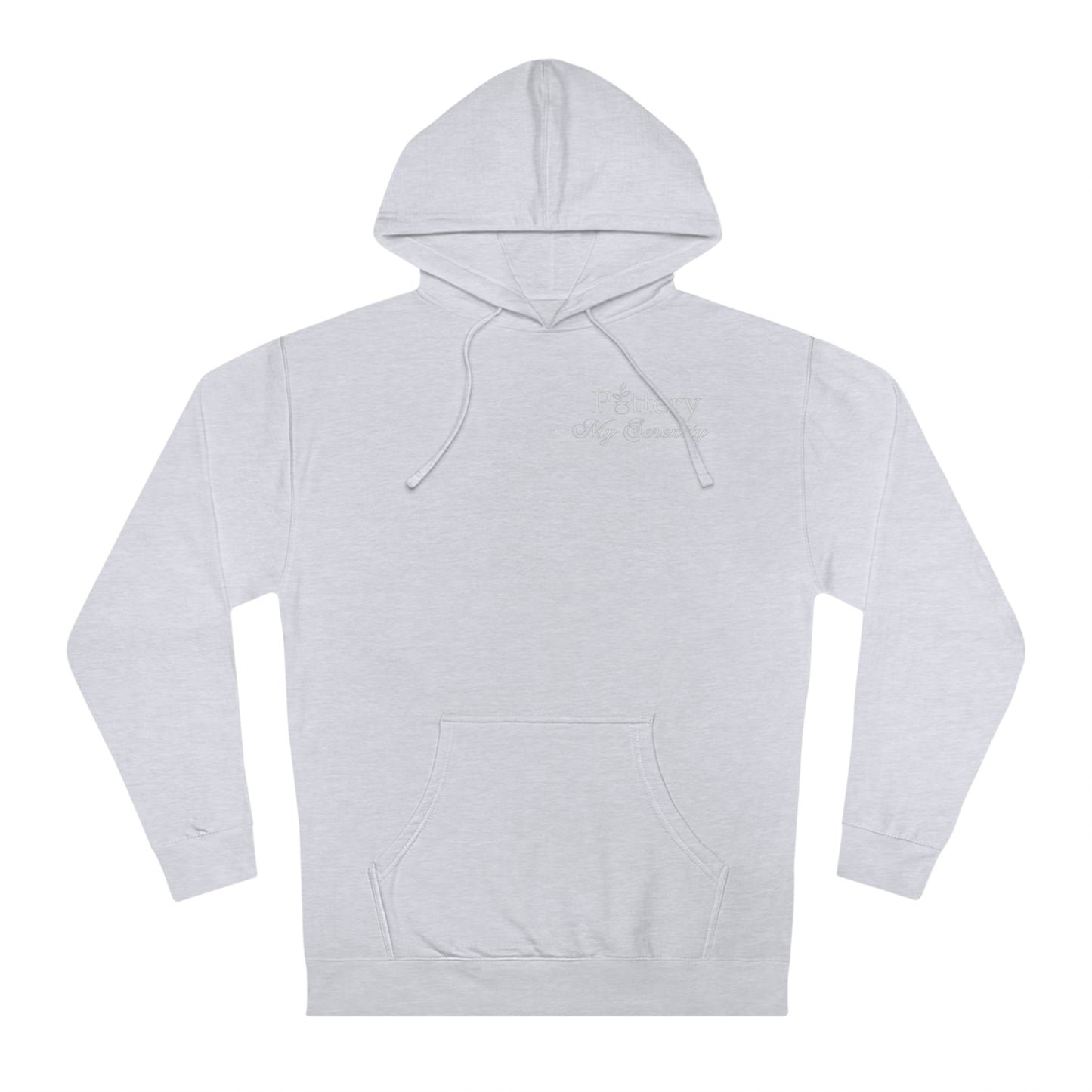 “Pottery My Serenity” White Pocket Text Hooded Sweatshirt