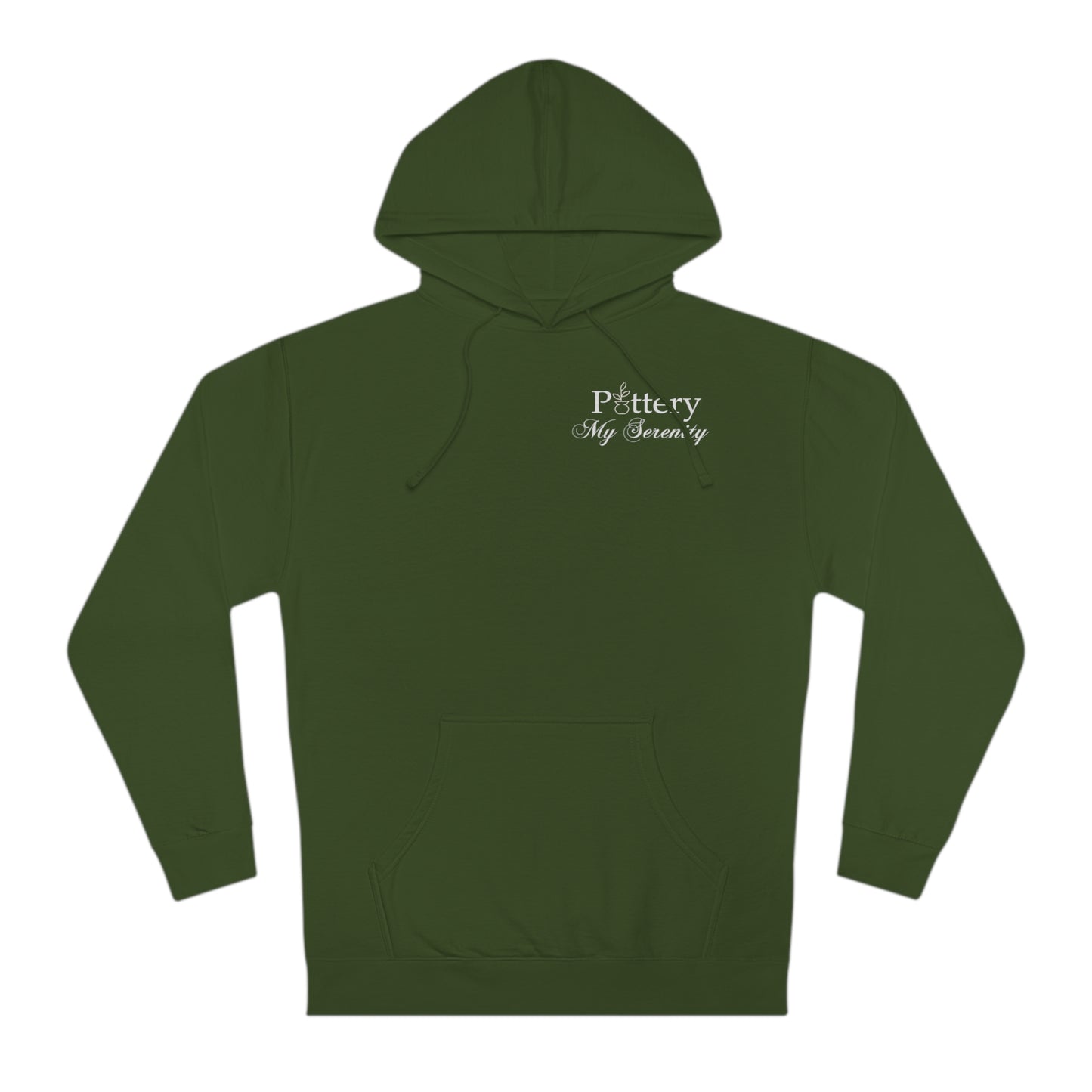 “Pottery My Serenity” White Pocket Text Hooded Sweatshirt