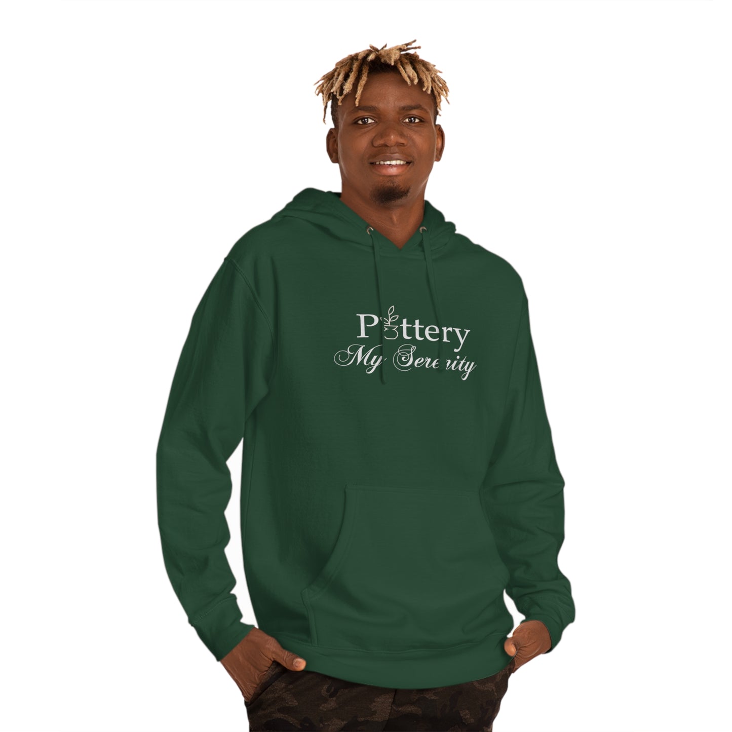 “Pottery My Serenity” White Text Hooded Sweatshirt