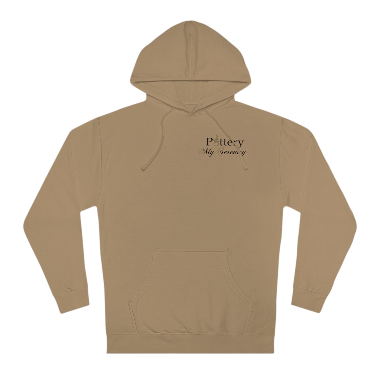 “Pottery My Serenity” Black Pocket Text Hooded Sweatshirt