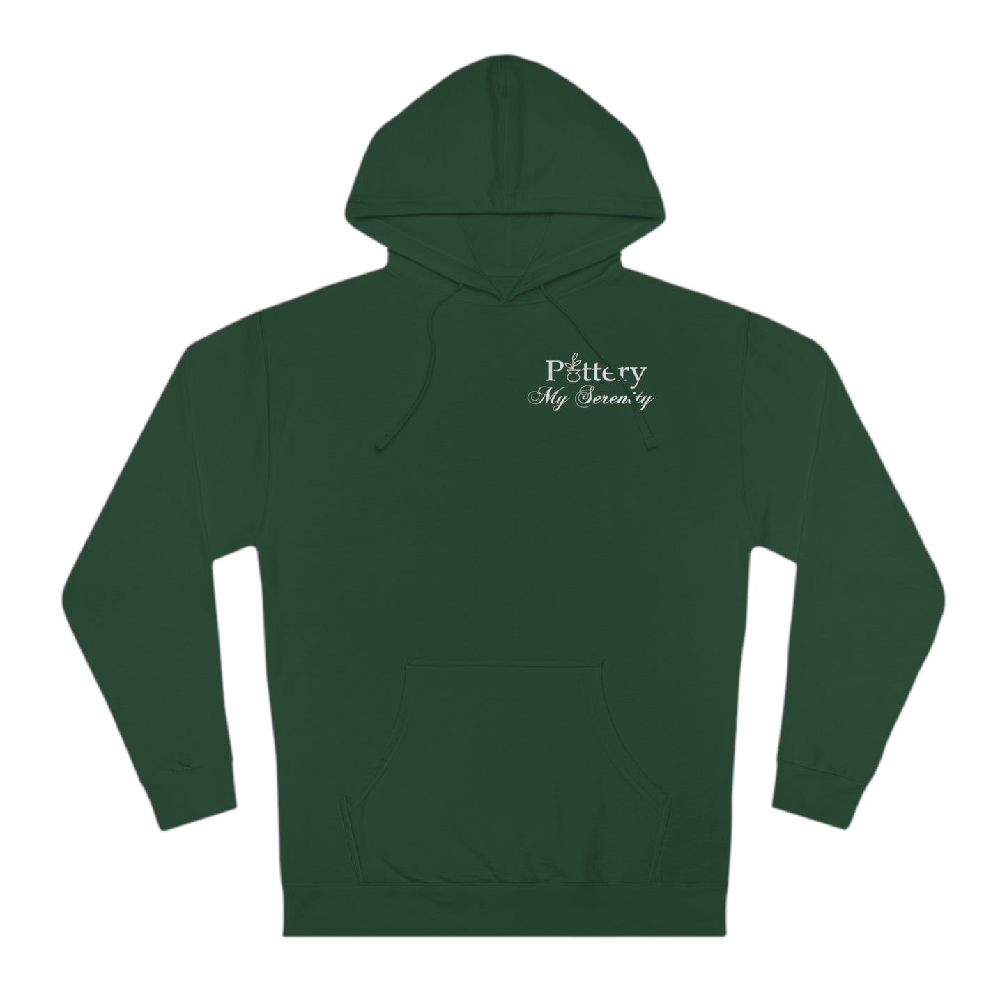 “Pottery My Serenity” White Pocket Text Hooded Sweatshirt